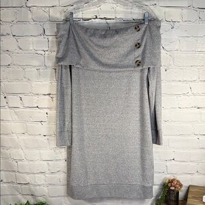 Derek Heart Light Gray Off-Shoulder Sweater Dress